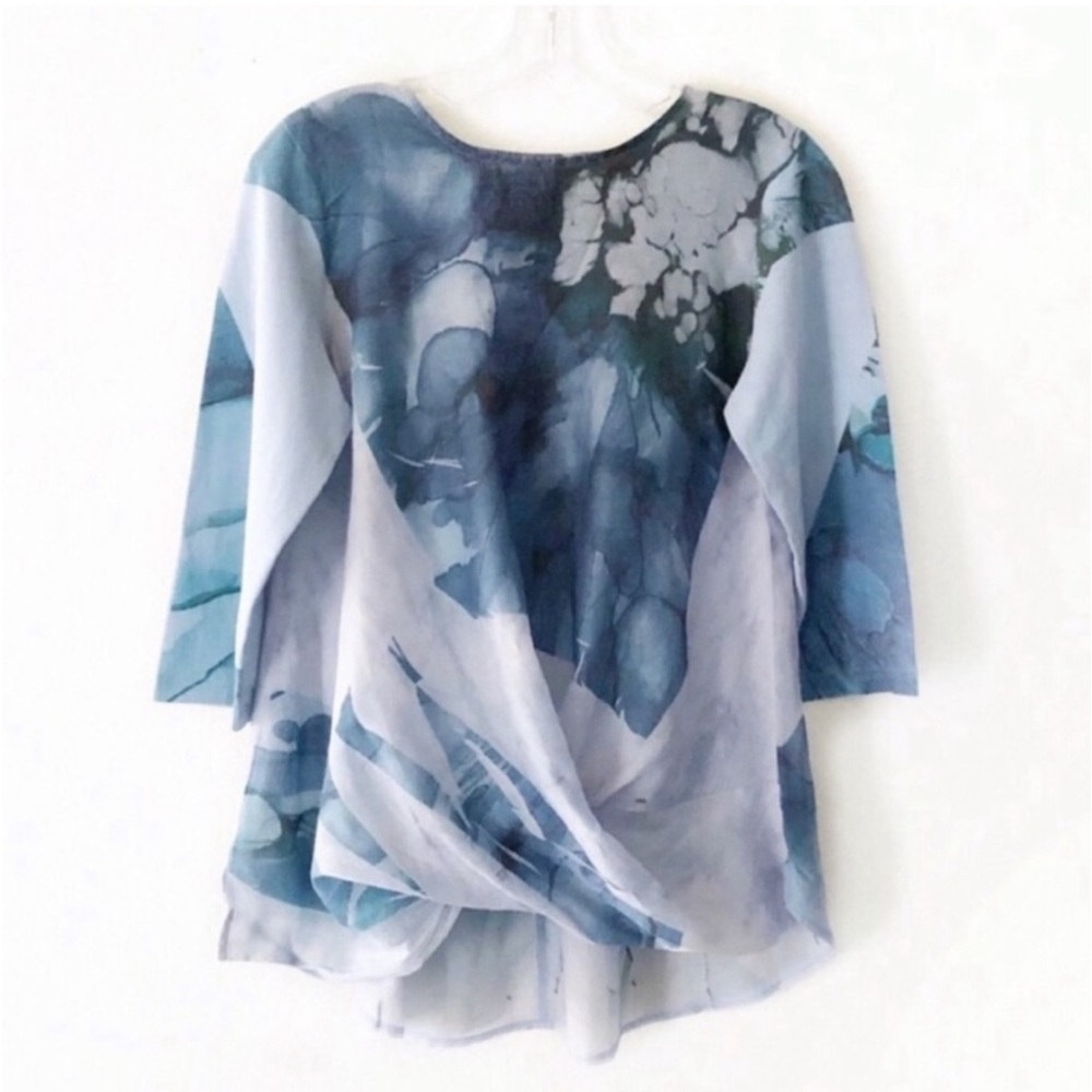 Onia Watercolor Tie Dyed Twist Front Blue Top
